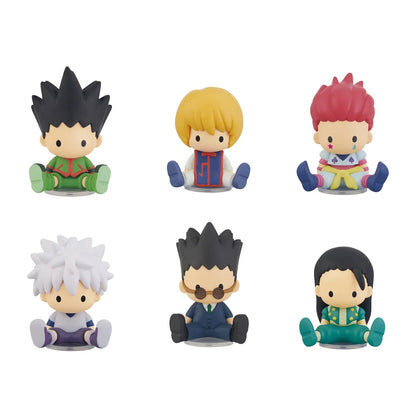 
All six Re-Ment Hunter Exam Arc Petadoll figures: Gon, Kurapika, Hisoka, Killua, Leorio and Illumi