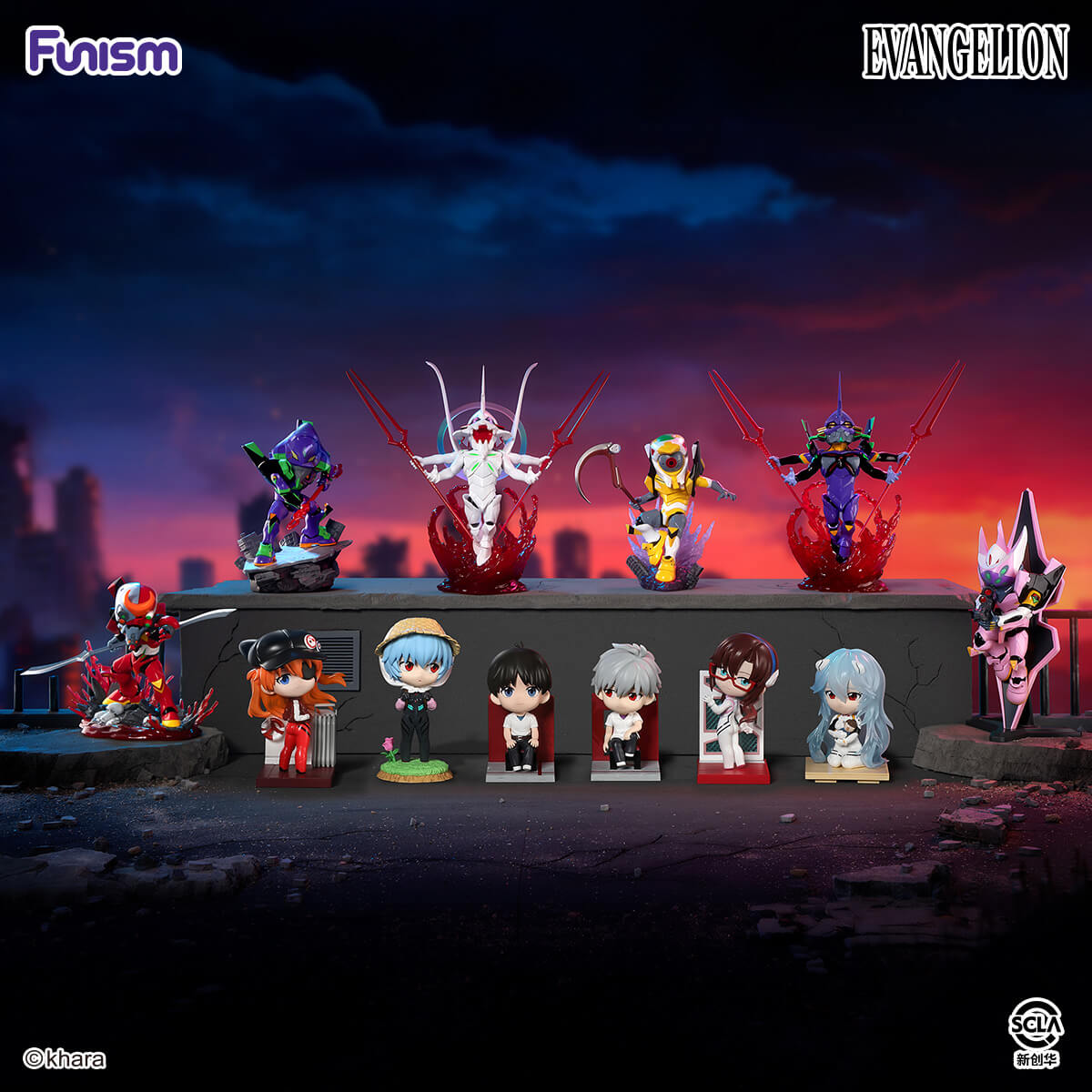 
FUNISM Evangelion EVA Vol. 2 unboxed pilot and EVA unit lineup