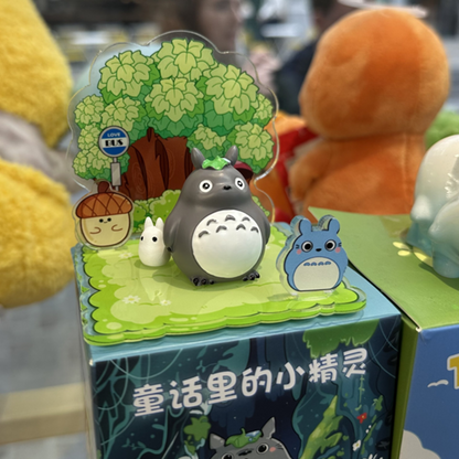 
Totoro miniature figure with green illustrated acrylic scene