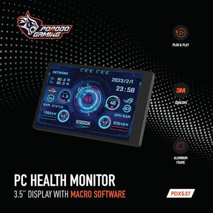 Porodo Gaming 3.5" Mini Smart PC Health Monitoring Screen – Plug & Play Performance Display