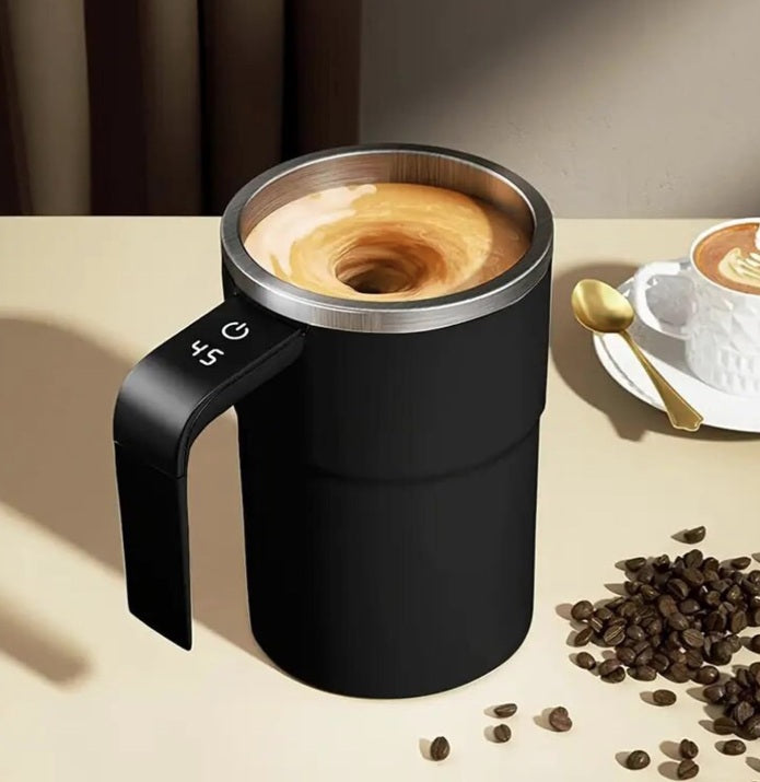 Automatic Stirring Coffee Mug – LED Temp Display, Rechargeable Magnetic Mixer, 380ml – Portable Stainless Steel Thermos for Coffee, Tea, & More