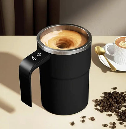 Automatic Stirring Coffee Mug – LED Temp Display, Rechargeable Magnetic Mixer, 380ml – Portable Stainless Steel Thermos for Coffee, Tea, & More