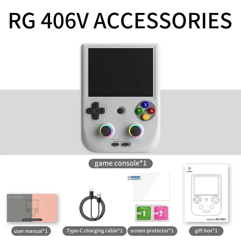 
ANBERNIC RG406V Handheld Game Console, 4-inch IPS Multi-touch Screen Retro Game Console 128G UFS2.2 Android 13 Retro Emulator, 5500mAh Battery 1080p DP Output WIFI Bluetooth The Wonder Mart