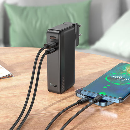 HOCO Q16 Friendly 10000mAh Power Bank with EU/US Plug – 22.5W Fast Charging, Type-C & USB-A, Wall Charger + Power Bank Hybrid