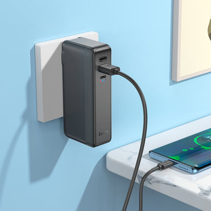 HOCO Q16 Friendly 10000mAh Power Bank with EU/US Plug – 22.5W Fast Charging, Type-C & USB-A, Wall Charger + Power Bank Hybrid