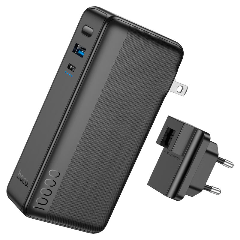 HOCO Q16 Friendly 10000mAh Power Bank with EU/US Plug – 22.5W Fast Charging, Type-C & USB-A, Wall Charger + Power Bank Hybrid