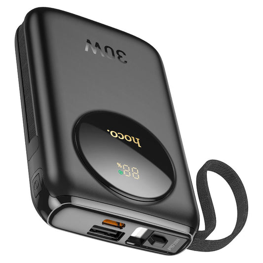 HOCO Q19 Lucky 10000mAh Power Bank – 30W Fast Charging with Built-In Lightning & Type-C Cables, USB-A & Type-C Output, LED Display
