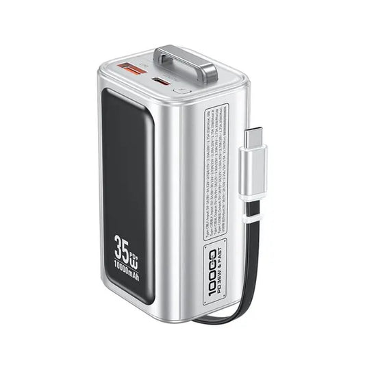 Wekome WP-72 Power Bank 10000mAh – 35W Fast Charging, Retractable Type-C Cable, LED Display