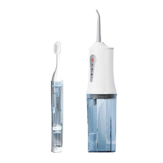 DENX DX2524 Smart Dental Care Set – Rechargeable Water Flosser & Ultra-Light Toothbrush with Built-In Toothpaste Tank | Compact, Travel-Friendly Oral Hygiene Kit