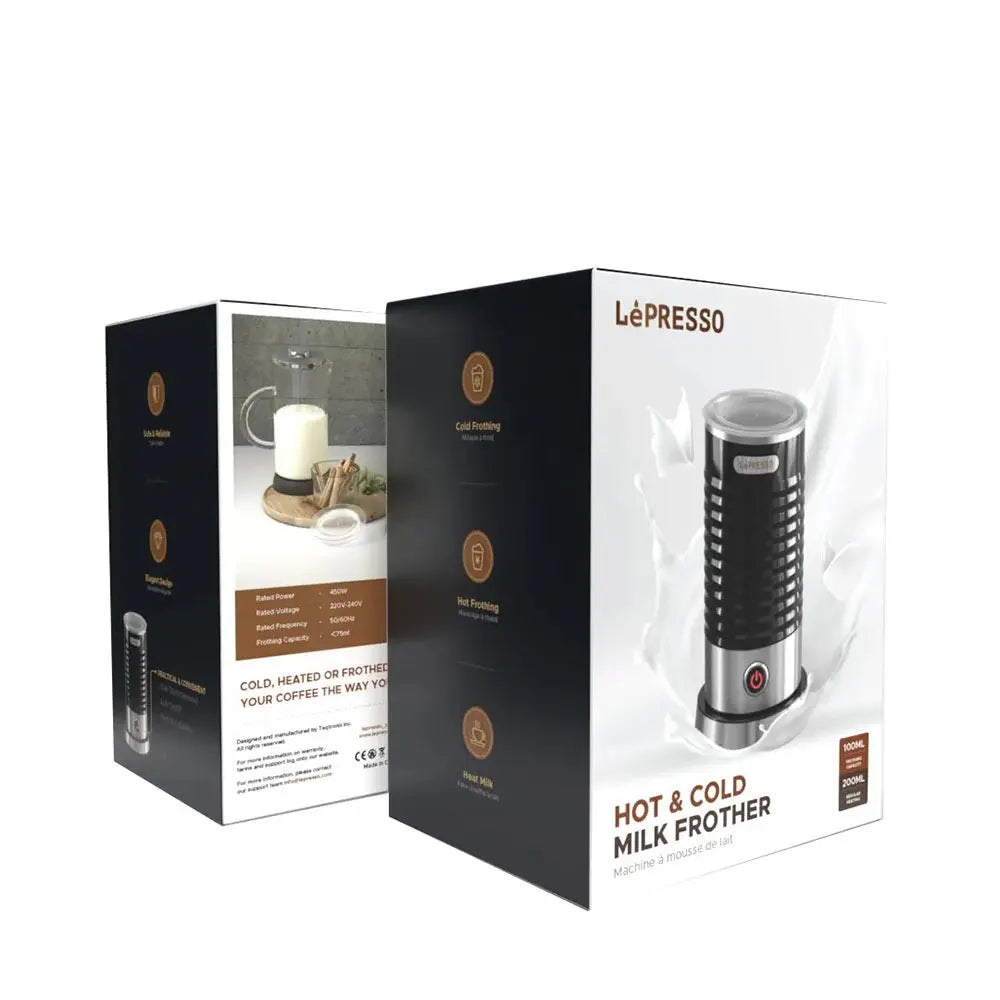 LePresso Hot & Cold Milk Frother – 110mL Frothing, 200mL Heating, One-Touch Operation | Lightweight & Portable, Non-Stick Interior, Safe & Reliable