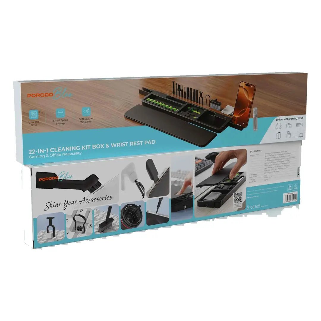 
Porodo Blue 22-in-1 Cleaning Kit with Keyboard Wrist Rest – Black – official product image 2