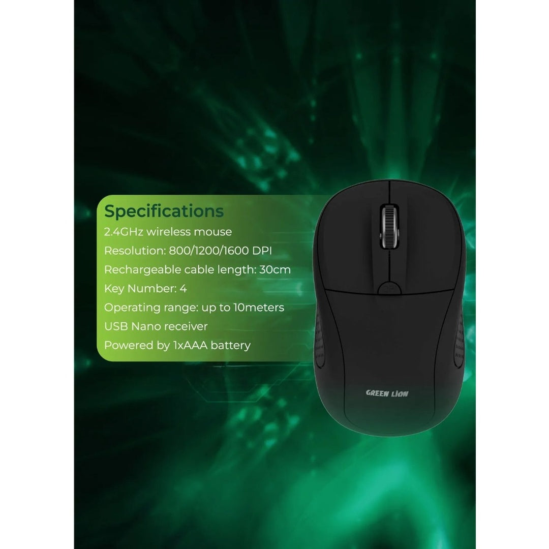 Green Lion G200 Wireless Mouse – 2.4GHz Adjustable DPI Mouse (Black) The Wonders Mart Trading™
