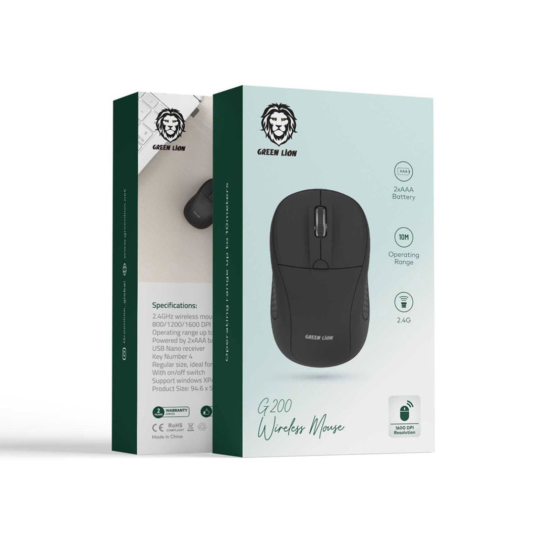 Green Lion G200 Wireless Mouse – 2.4GHz Adjustable DPI Mouse (Black) The Wonders Mart Trading™