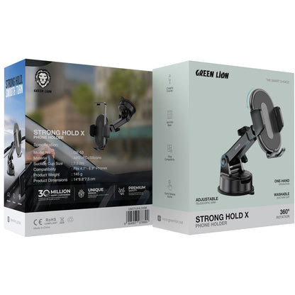 Green Lion Strong Hold X Car Phone Holder – 360° Adjustable Suction Mount (Black) The Wonders Mart Trading™