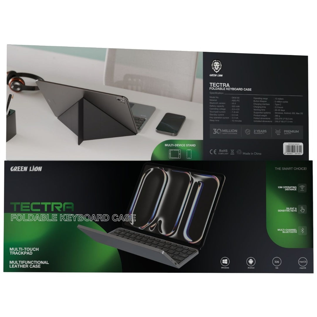 Green Lion Tectra Foldable Keyboard Case – Portable Bluetooth Keyboard with Trackpad (Gray) The Wonders Mart Trading™