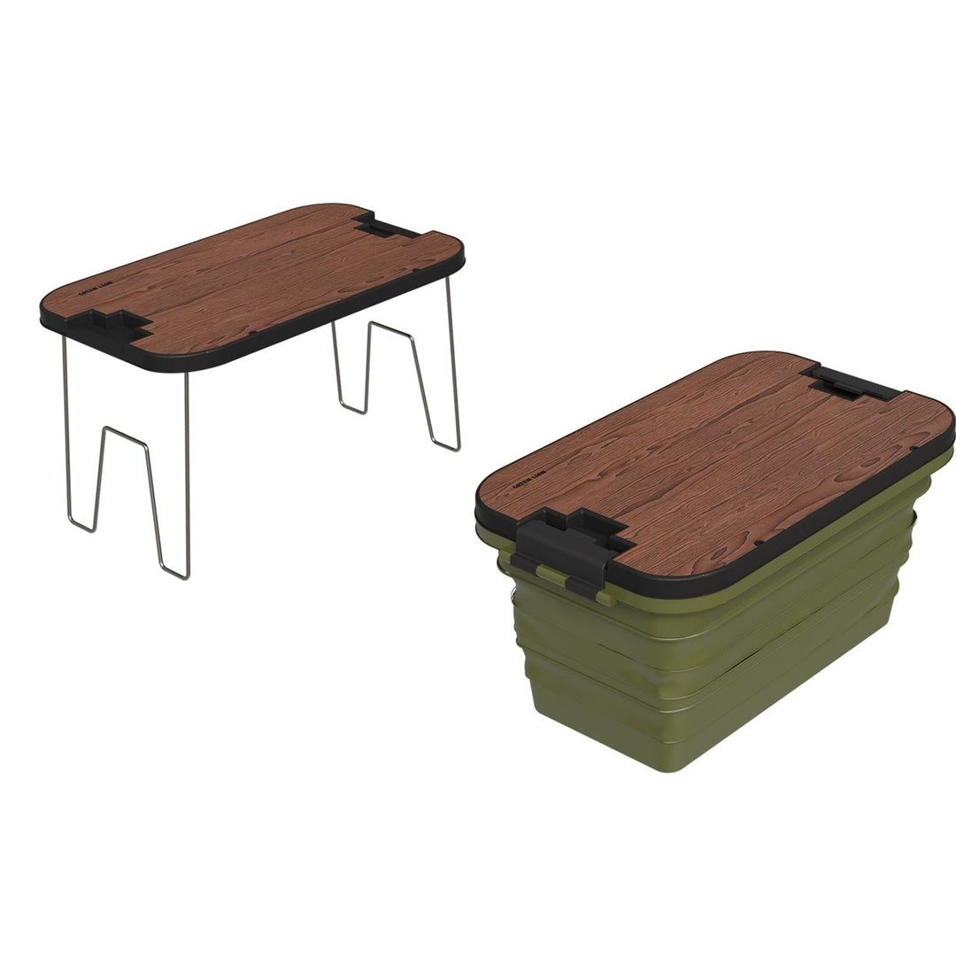 Green Lion Folding Basket with Built-In Table – 32L Portable Storage & Camping Basket (Green) The Wonders Mart Trading™