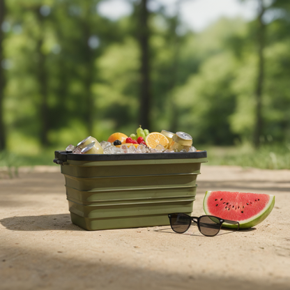 Green Lion Folding Basket with Built-In Table – 32L Portable Storage & Camping Basket (Green) The Wonders Mart Trading™