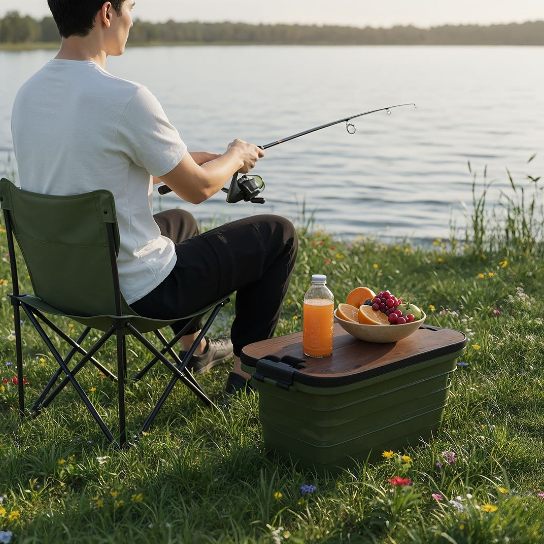 Green Lion Folding Basket with Built-In Table – 32L Portable Storage & Camping Basket (Green) The Wonders Mart Trading™