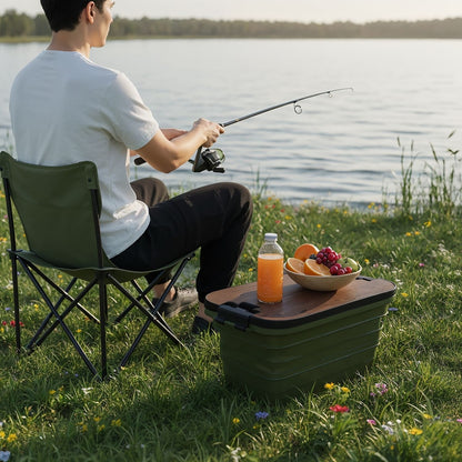 Green Lion Folding Basket with Built-In Table – 32L Portable Storage & Camping Basket (Green) The Wonders Mart Trading™