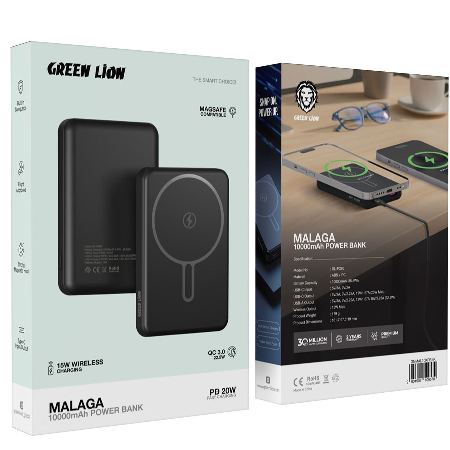 Green Lion Malaga 10000mAh Power Bank – Magnetic Wireless Fast Charging Power Bank The Wonders Mart Trading™
