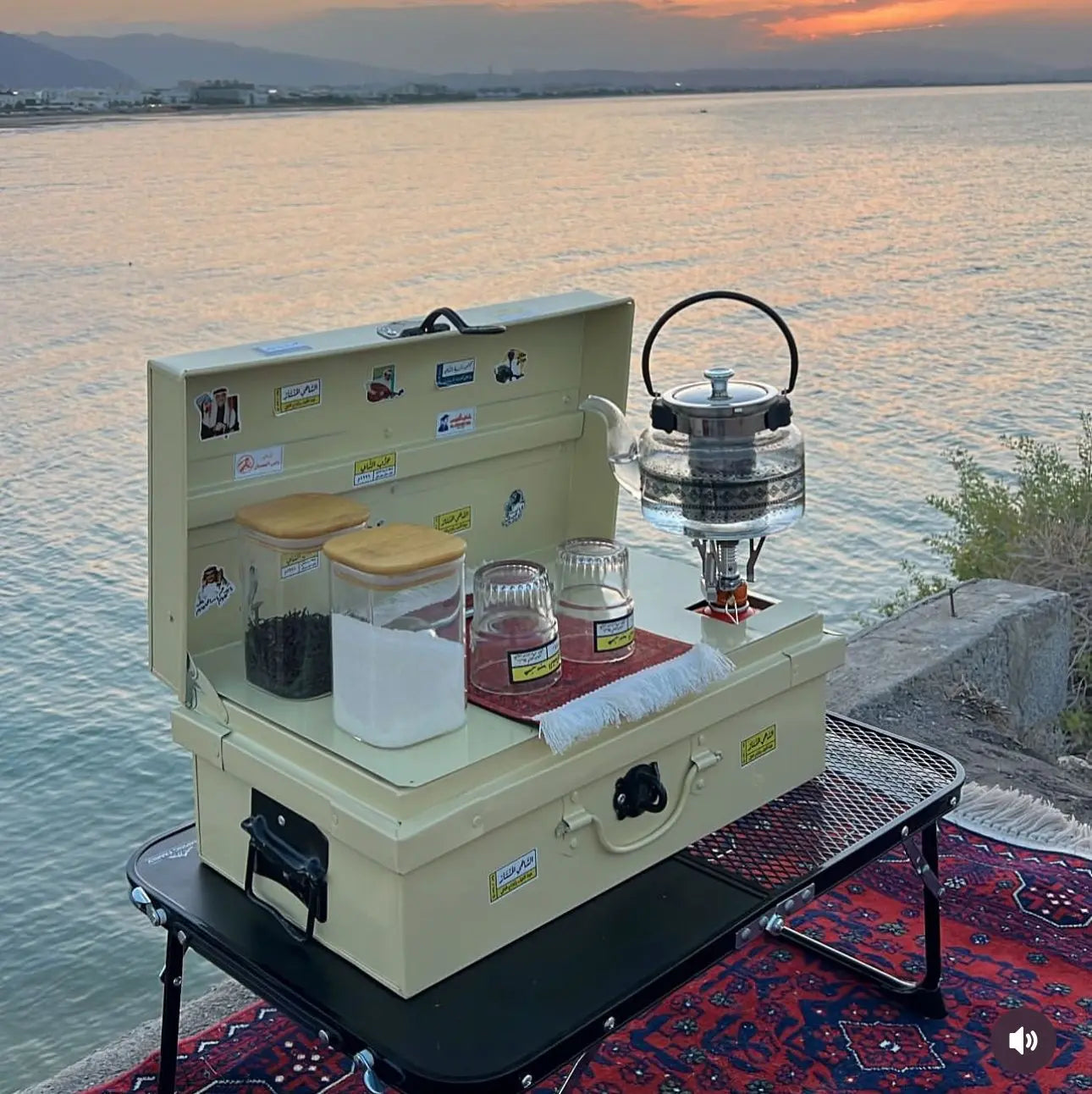 Portable Camping Tea Set with Metal Storage Box, Kettle, Mini Gas Stove & Cups – Outdoor Tea & Coffee Kit for Camping & Desert Trips The Wonders Mart Trading™