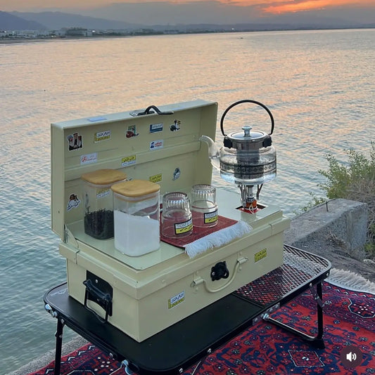 Portable Camping Tea Set with Metal Storage Box, Kettle, Mini Gas Stove & Cups – Outdoor Tea & Coffee Kit for Camping & Desert Trips The Wonders Mart Trading™