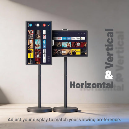 Powerology 32 Inch Portable Smart Monitor, FHD 60Hz Cordless Screen, Wi-Fi & Bluetooth, Portable Android TV on Wheels, Touch Screen, 2× Built-In Speakers, 38400mAh Battery, Netflix Shahid YouTube