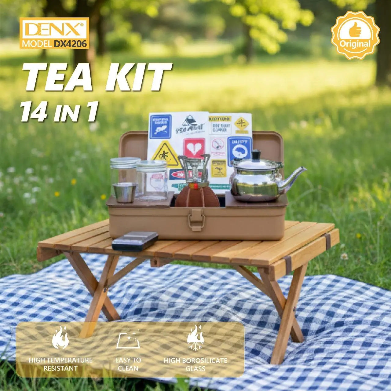Portable Camping Tea Set with Metal Storage Box, Kettle, Mini Gas Stove & Cups – Outdoor Tea & Coffee Kit for Camping & Desert Trips The Wonders Mart Trading™