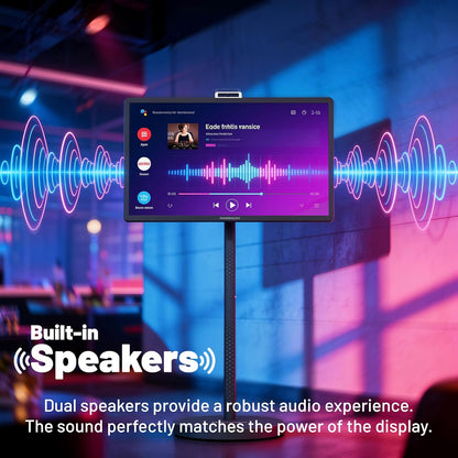 Powerology 32 Inch Portable Smart Monitor, FHD 60Hz Cordless Screen, Wi-Fi & Bluetooth, Portable Android TV on Wheels, Touch Screen, 2× Built-In Speakers, 38400mAh Battery, Netflix Shahid YouTube