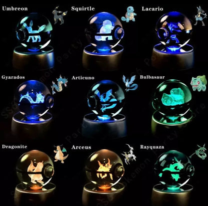 Pokémon 3D Crystal Ball Night Light – Laser Engraved with LED Base
