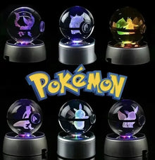 Pokémon 3D Crystal Ball Night Light – Laser Engraved with LED Base The Wonders Mart Trading™