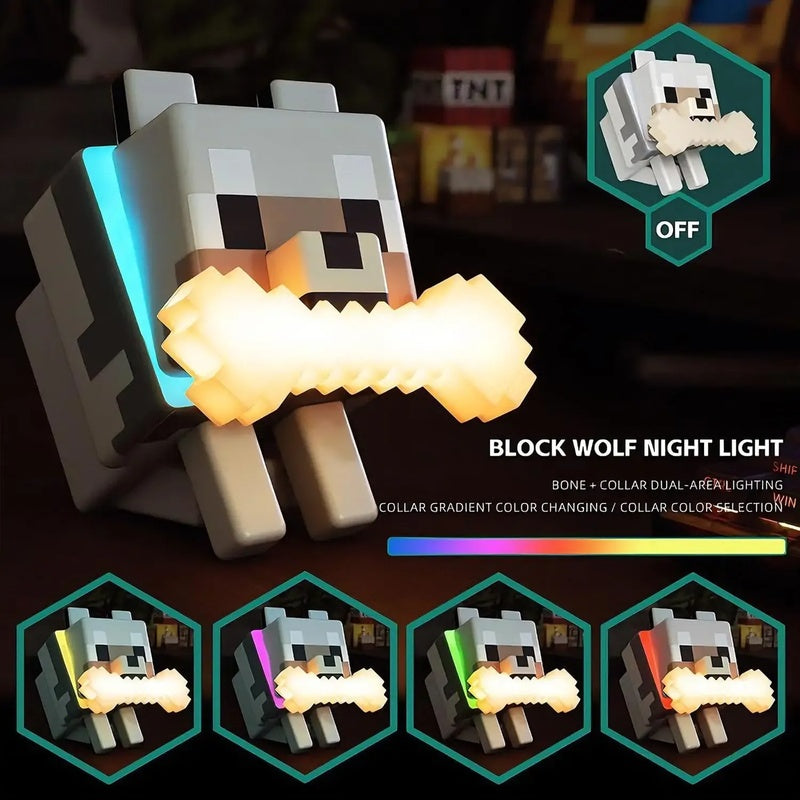
Wolf night light with illuminated bone and collar