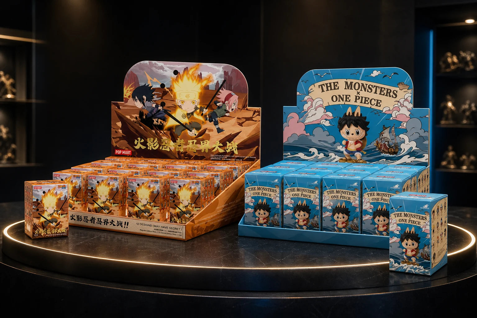 Naruto and One Piece blind box displays