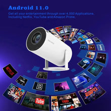Portable Projector Android Auto Keystone Correction 4K/ 200 ANSI with 2.4/5G WiFi, BT 5.0, 130 Inch Screen, 180 Degree Flip, Round Design