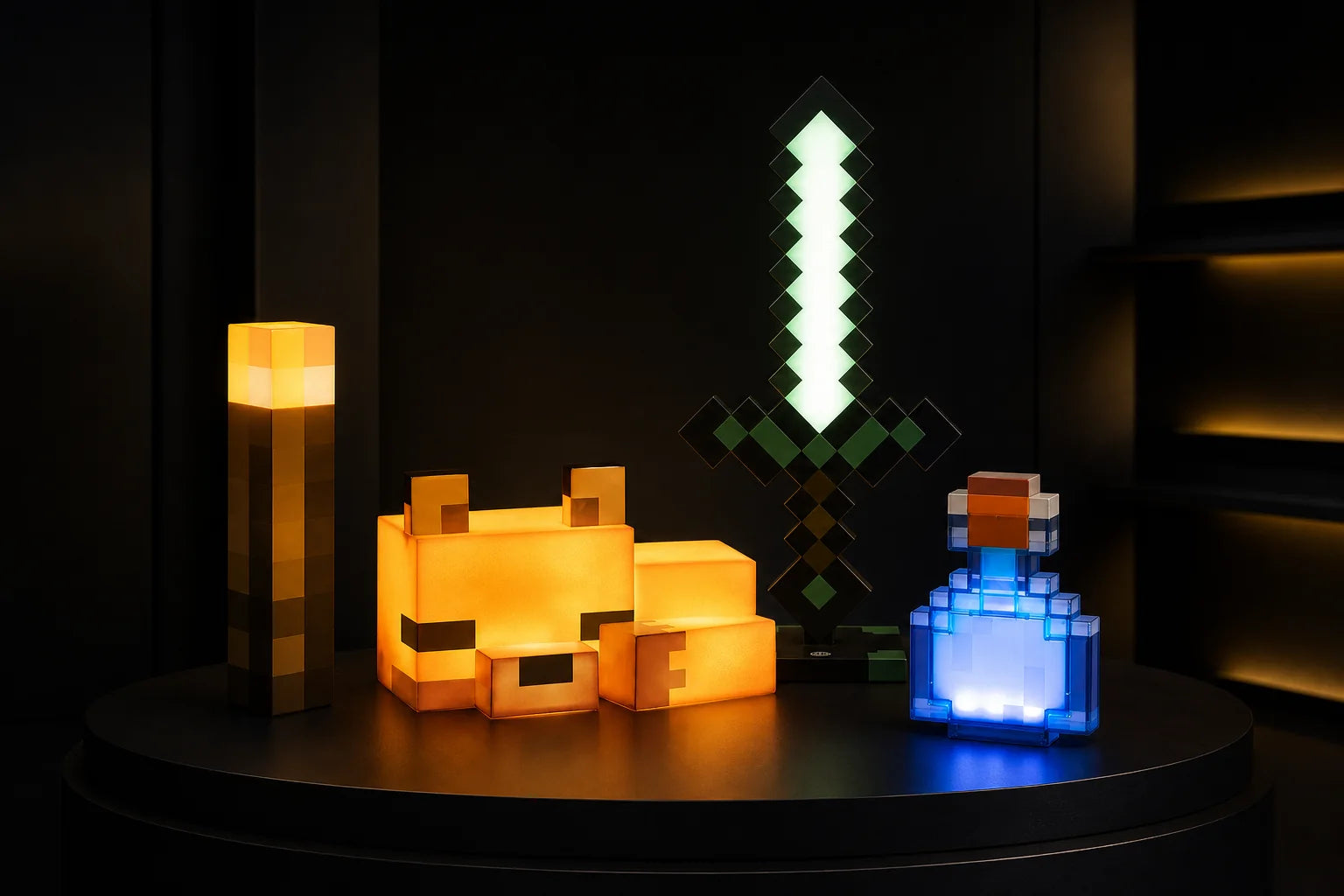 Minecraft-inspired pixel lights and gaming room décor